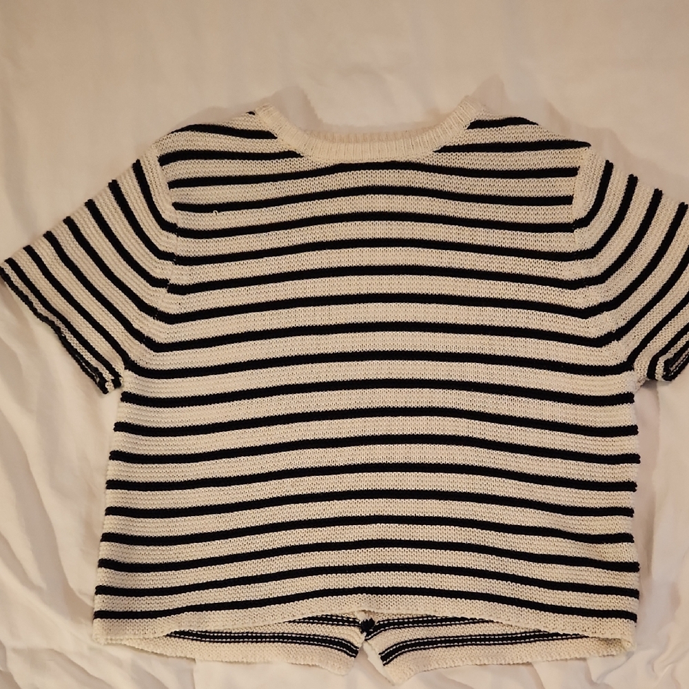 Navy and White Striped Women's Sweater